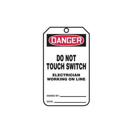 Accuform Safety Tags, DANGER DO NOT TOUCH SWITCH ELECTRICIAN WORKING, 5.75in x 3.25in, RP-Plastic, 5PK MDT213PTM